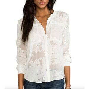 Rebecca Taylor 100% SILK White Burn Out Floral Long Sleeve Blouse Womnes Size 2